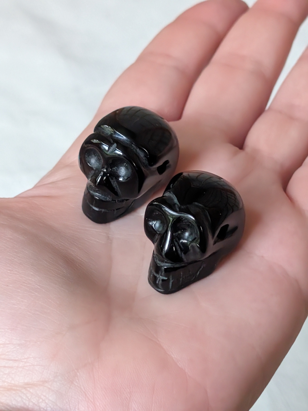 Mini Black Obsidian / Onyx Crystal Skull Bead Carving - Goth Gems Death Jewelry
